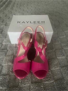 KAYLEEN By Los Angeles Hot Pink Slingback Peep-Toe Heels